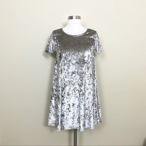 ROLLA COSTER Silver Gray Crushed Velvet Mini Dress